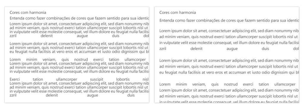 Layout com texto muito estreito e outro muito espaçado